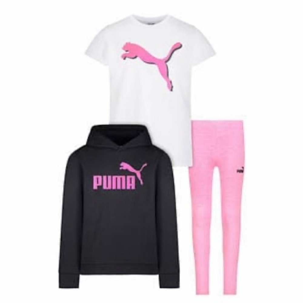 New PUMA Girl"s 3 Piece Fleece Set T-shirt Hoodie